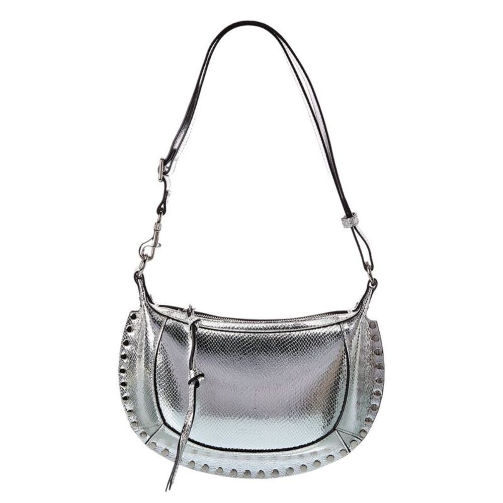Isabel Marant Oskan Moon Embossed Leather Shoulder Bag, Silver
